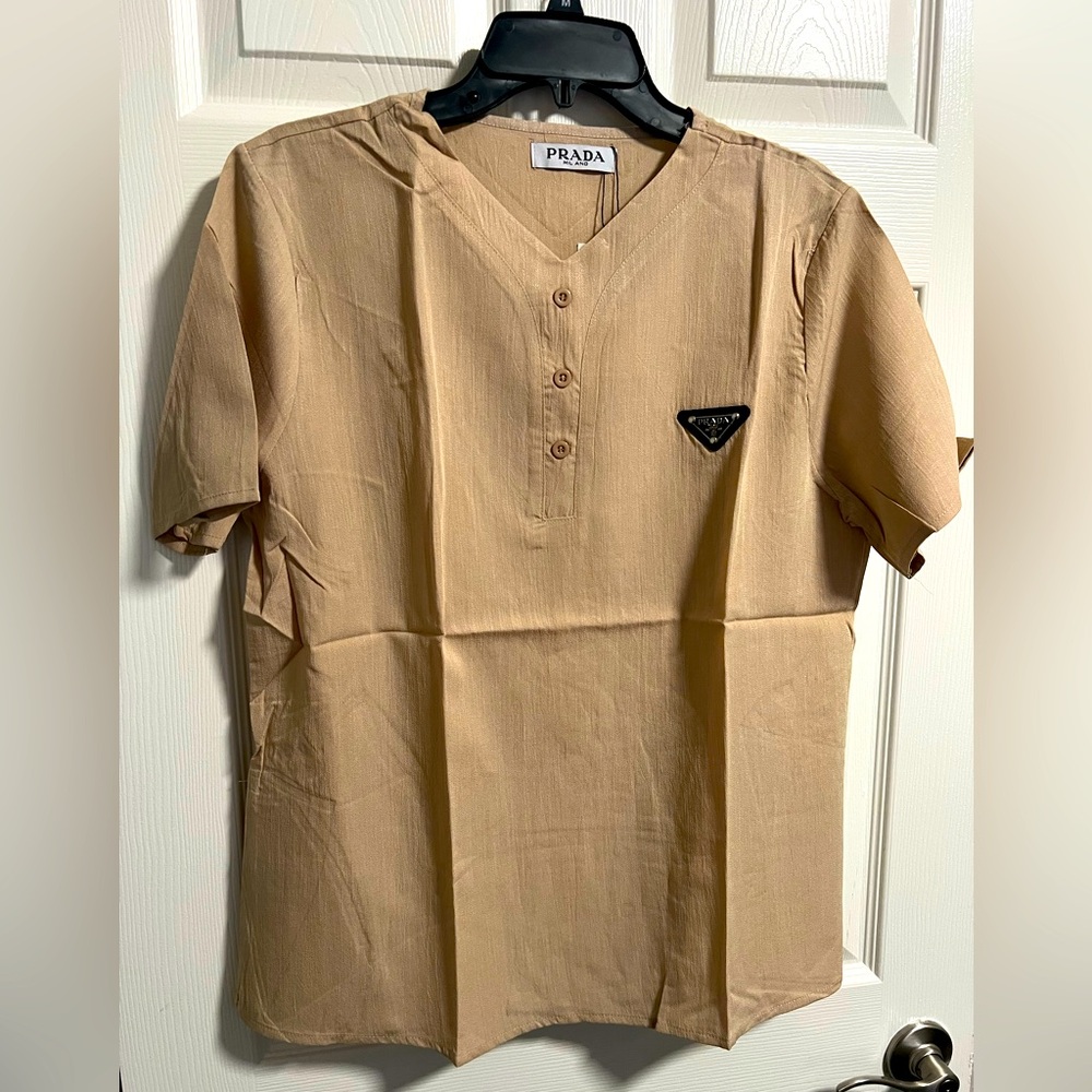 NWT Prada short sleeve beige shirt - size large to XL